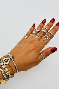 Lamelif Gümüş 9lu Kombin Yılan Yüzük Seti