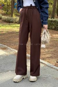 Lamelif İp Detaylı Pantolon Acı Kahve