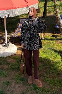 Bitter Brown Shirt Collar Long Arm Cotton Denim Jacket