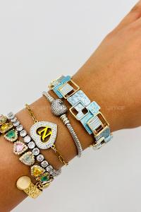 Lamelif Mavi Mineli Metal Bileklik