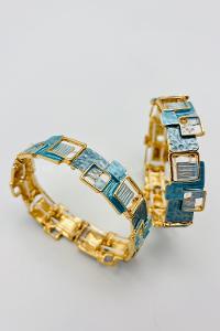 Lamelif Mavi Mineli Metal Bileklik