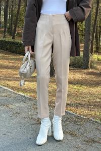 Beige Crepe Fabric High Waist Carrot Pant Pants