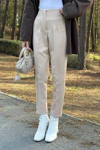 Beige Crepe Fabric High Waist Carrot Pant Pants