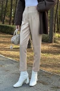 Beige Crepe Fabric High Waist Carrot Pant Pants