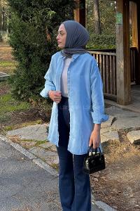 Lamelif Yırmtaçlı Gömlek Buz Mavisi