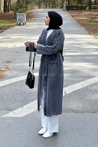 Smoked Long Arm Denim Trench Coat
