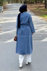Denim Blue Long Arm Denim Trench Coat