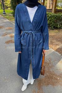 Dark Blue Long Arm Denim Trench Coat