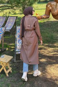 Lamelif Düğme Detaylı Trençkot Kahverengi