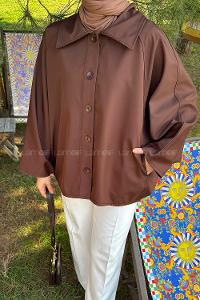 Lamelif Düğmeli Panço Acı Kahve