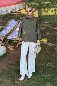 Lamelif Düğmeli Panço Haki