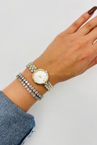 Lamelif Gold Gümüş Detaylı Metal Kordon Kol Saati