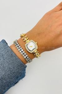 Lamelif Gold Kristal Taşlı Kol Saati