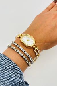 Lamelif Gold Kristal Taşlı Metal Kordon Kol Saati