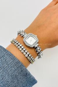 Lamelif Gümüş Kristal Taşlı Kol Saati