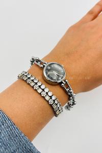 Lamelif Gümüş Siyah Ekartman Tiffany Kordon Kol Saati