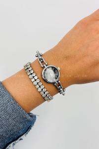 Lamelif Gümüş Siyah Ekartman Tiffany Kordon Kol Saati