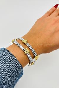 Lamelif Gümüş Su Yolu Baget Taşlı Asimetrik Figürlü Bileklik