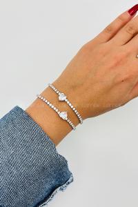 Lamelif Gümüş Su Yolu Baget Taşlı Beyaz Kalp Bileklik