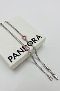 Lamelif Gümüş Su Yolu Baget Taşlı Pembe Kalp Bileklik