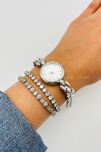 Lamelif Gümüş Vintage İnci Detaylı Metal Kordon Kol Saati