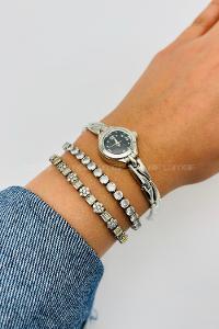 Lamelif Gümüş Vintage Siyah Ekartman Metal Kordon Kol Saati