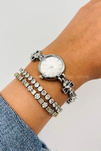 Lamelif Gümüş Yonca Kristal Taşlı Metal Kordon Kol Saati