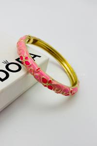 Lamelif Pembe Renkli Çiçek Desen Mineli Bilezik