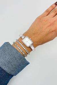 Lamelif Pembe Taş Detaylı Metal Kordon Kol Saati