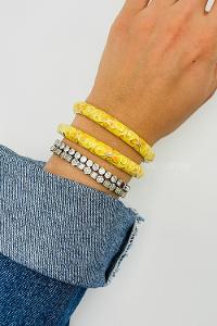 Lamelif Sarı Renkli Çiçek Desen Mineli Bilezik