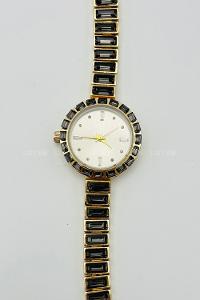 Lamelif Siyah Taş Detaylı Metal Kordon Kol Saati