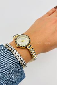 Lamelif Siyah Taş Detaylı Metal Kordon Kol Saati