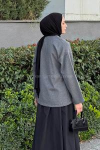 Lamelif Düğmeli V Yaka Ceket Antrasit