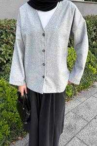 Gray V Neck Long Arm Cotton Jacket