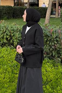 Lamelif Düğmeli V Yaka Ceket Siyah