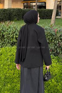 Lamelif Düğmeli V Yaka Ceket Siyah