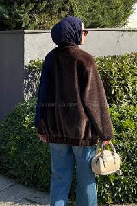 Lamelif Fermuarlı Kaban Acı Kahve