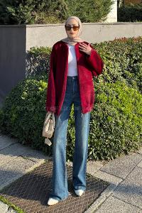 Lamelif Fermuarlı Kaban Bordo