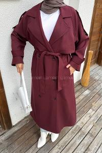 Claret Red Long Arm Lycra Polyester Trench Coat