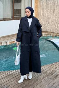 Navy Blue Long Arm Lycra Polyester Trench Coat