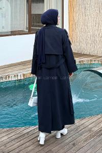 Navy Blue Long Arm Lycra Polyester Trench Coat