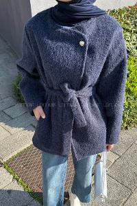 Lamelif Gold Düğmeli Kaban Lacivert