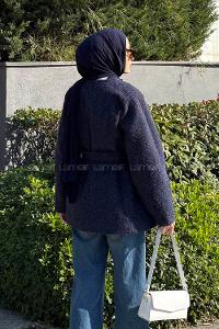 Lamelif Gold Düğmeli Kaban Lacivert