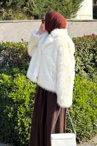 Lamelif Kısa Kürk Mont  Ekru