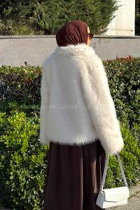 Lamelif Kısa Kürk Mont  Ekru