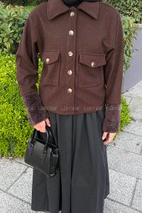 Bitter Brown Shirt Collar Long Arm Cotton Fabric Jacket