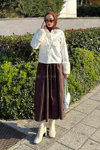 Lamelif Kol Kürk Detaylı Ceket Beyaz