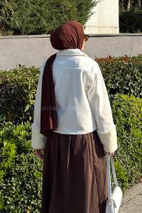 Lamelif Kol Kürk Detaylı Ceket Beyaz