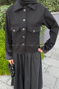 Black Shirt Collar Long Arm Cotton Fabric Jacket