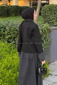 Black Shirt Collar Long Arm Cotton Fabric Jacket